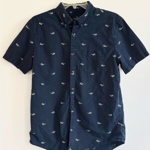 American Eagle Seriously Soft Short Sleeve Button-Down Shirt - Navy Blue, Size M